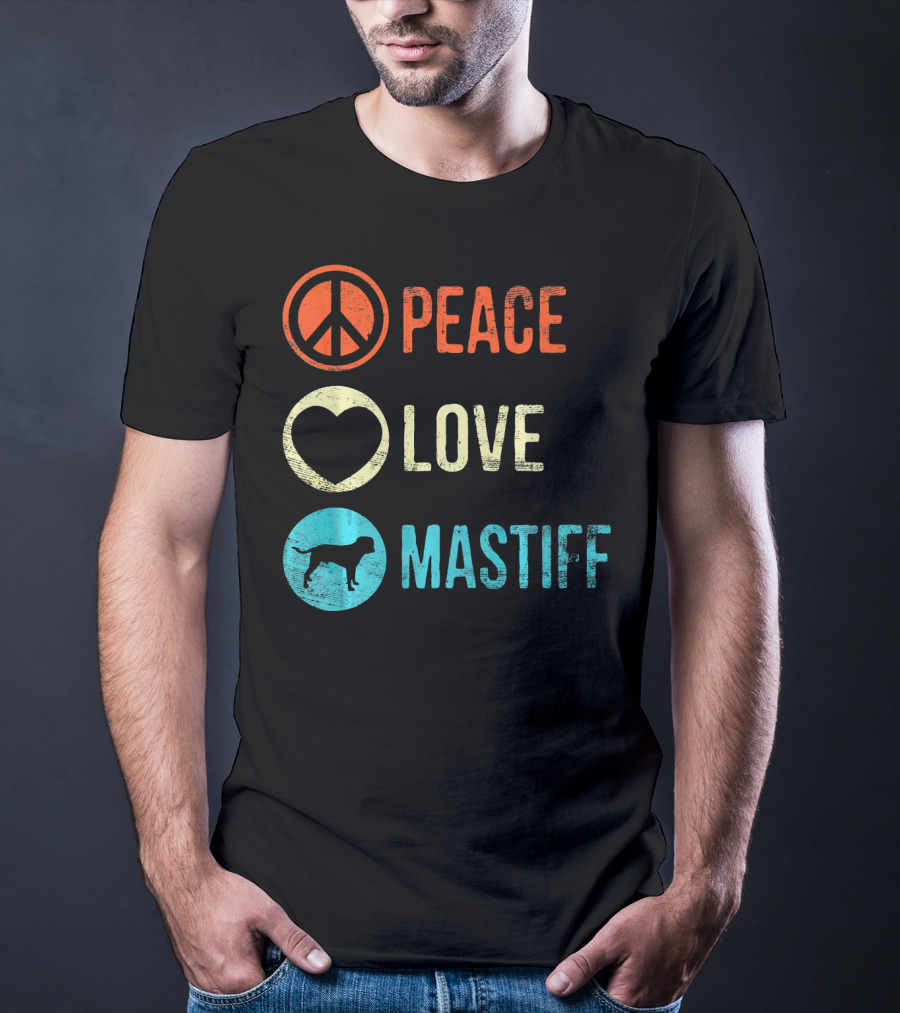 Peace Love Mastiff Dog Lover Pet Iconic Symbols T-Shirt
