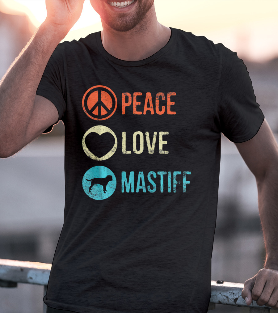 Peace Love Mastiff Dog Lover Pet Iconic Symbols T-Shirt