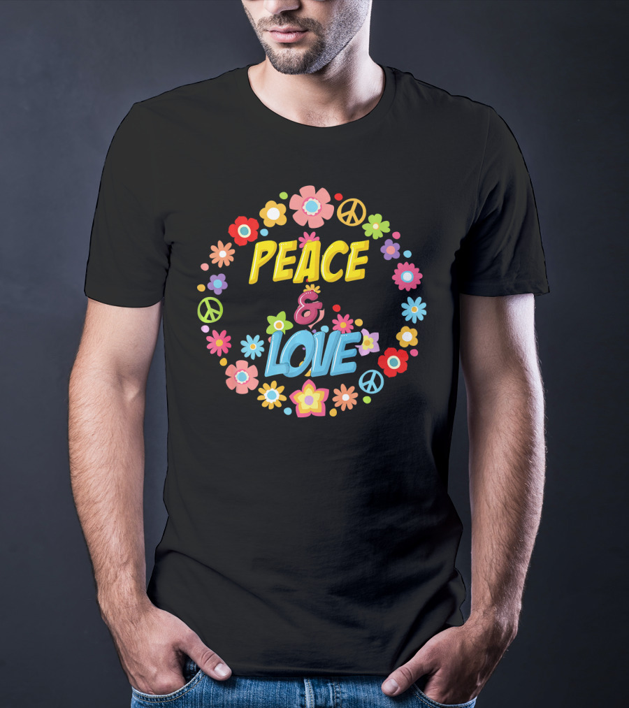 PEACE And LOVE Flower Circle Peace Sign 60s 70s Tie Dye T-Shirt