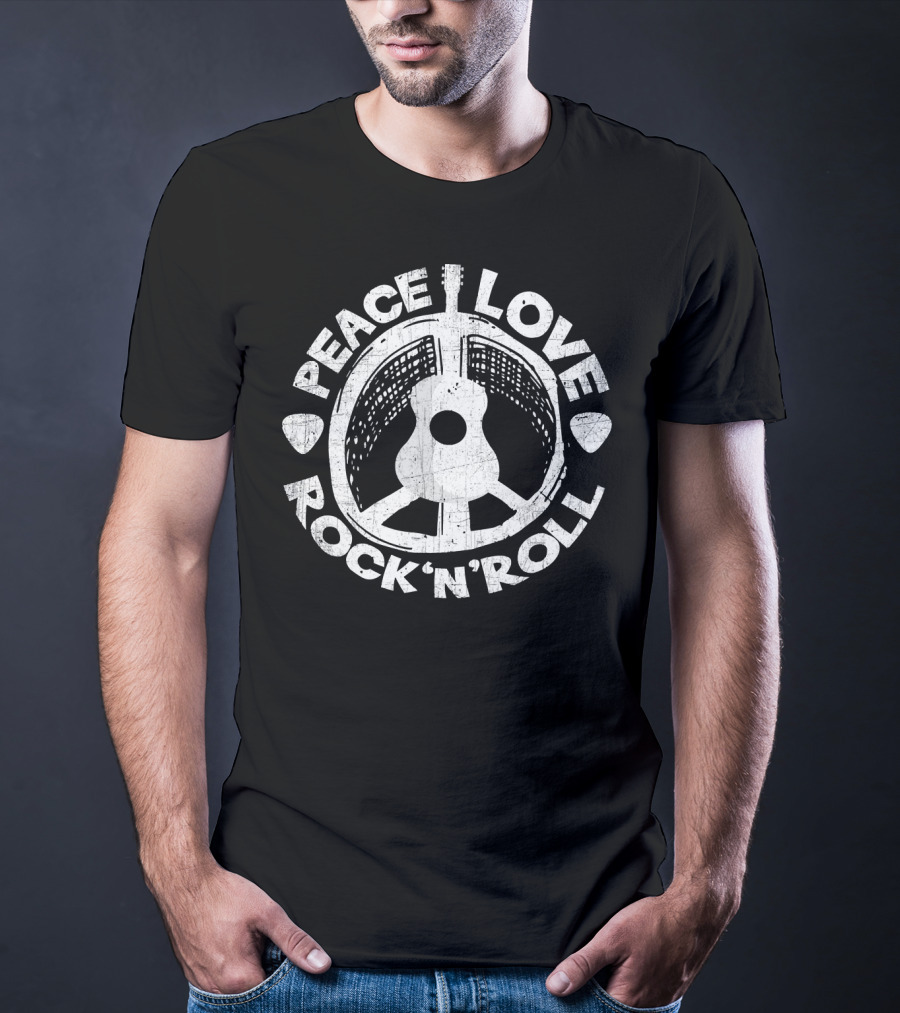 Peace Love Rock And Roll Retro Guitar T-Shirt