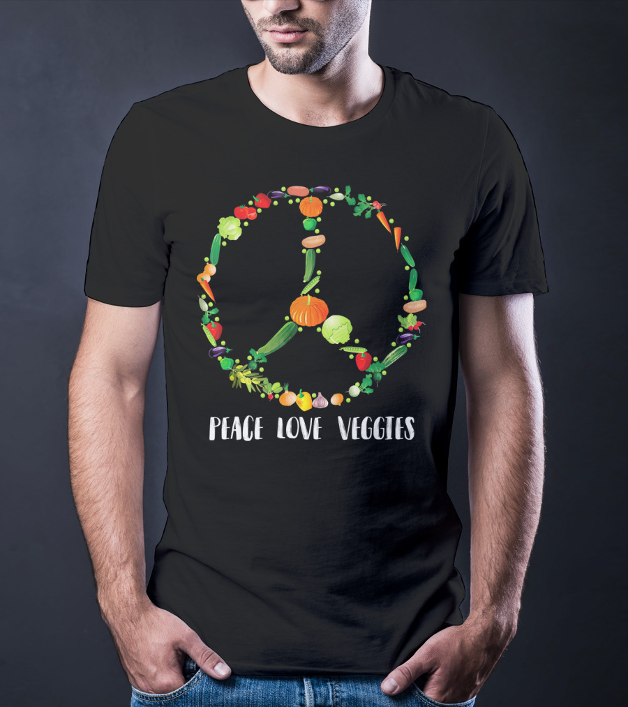 Peace Love Veggies Iconic Peace Symbol Bunch T-Shirt