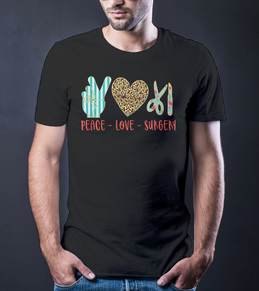 Peace Love Surgery Hand Gesture Heart Scissors T-Shirt