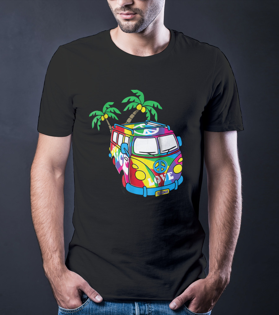 Peace Love Symbol Groovy Retro 60s Hippie Van Palm Trees Psychedelic T-Shirt