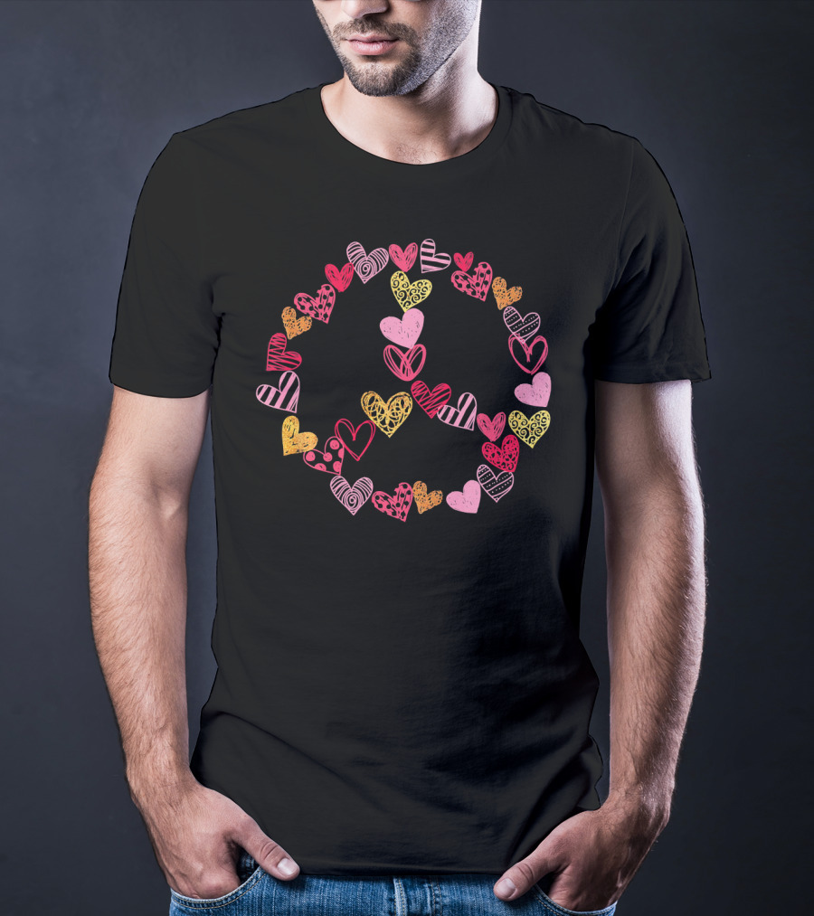 Heart Peace Sign Valentine Pattern Love Hearts T-Shirt