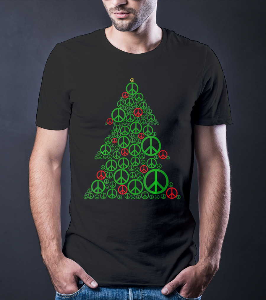 PEACE SIGN Christmas Tree Hippi Holiday T-Shirt