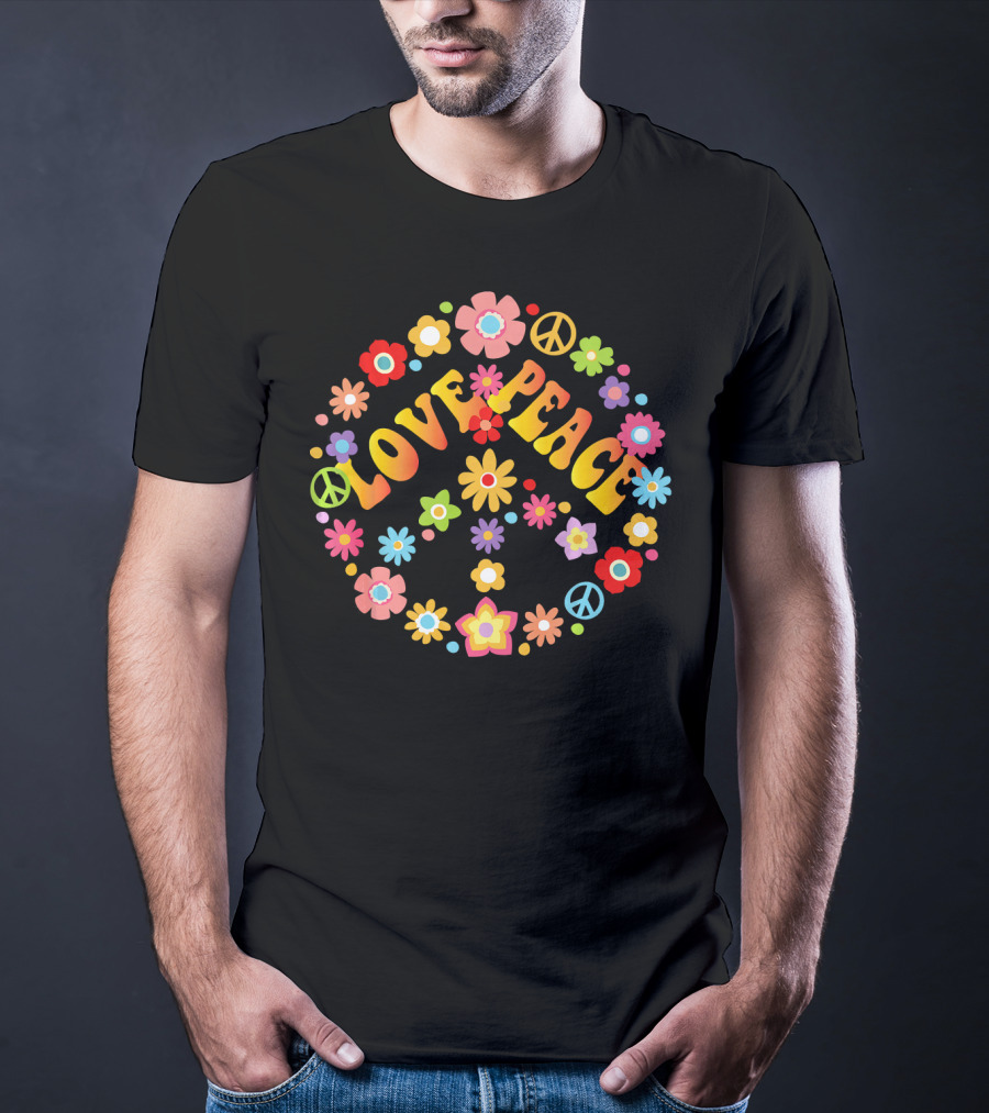 LOVE PEACE 60s 70s Tie Dye Peace Sign Floral T-Shirt