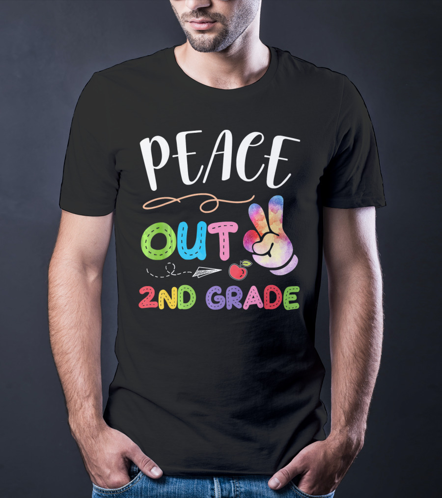 Peace Out 2nd Grade Rainbow Peace Sign Retro School Graduation T-Shirt