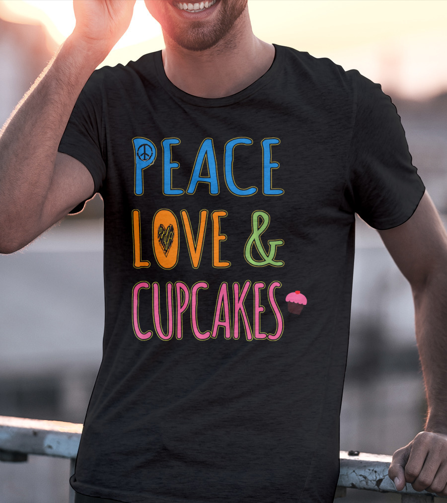Peace Love And Cupcakes With Pink Frosting Cupcake T-Shirt