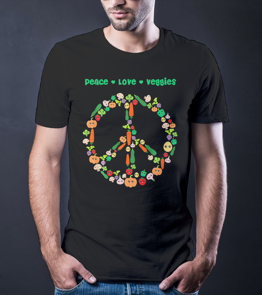 Peace Love Veggies Kawaii Vegetarian Vegetables Pea T-Shirt