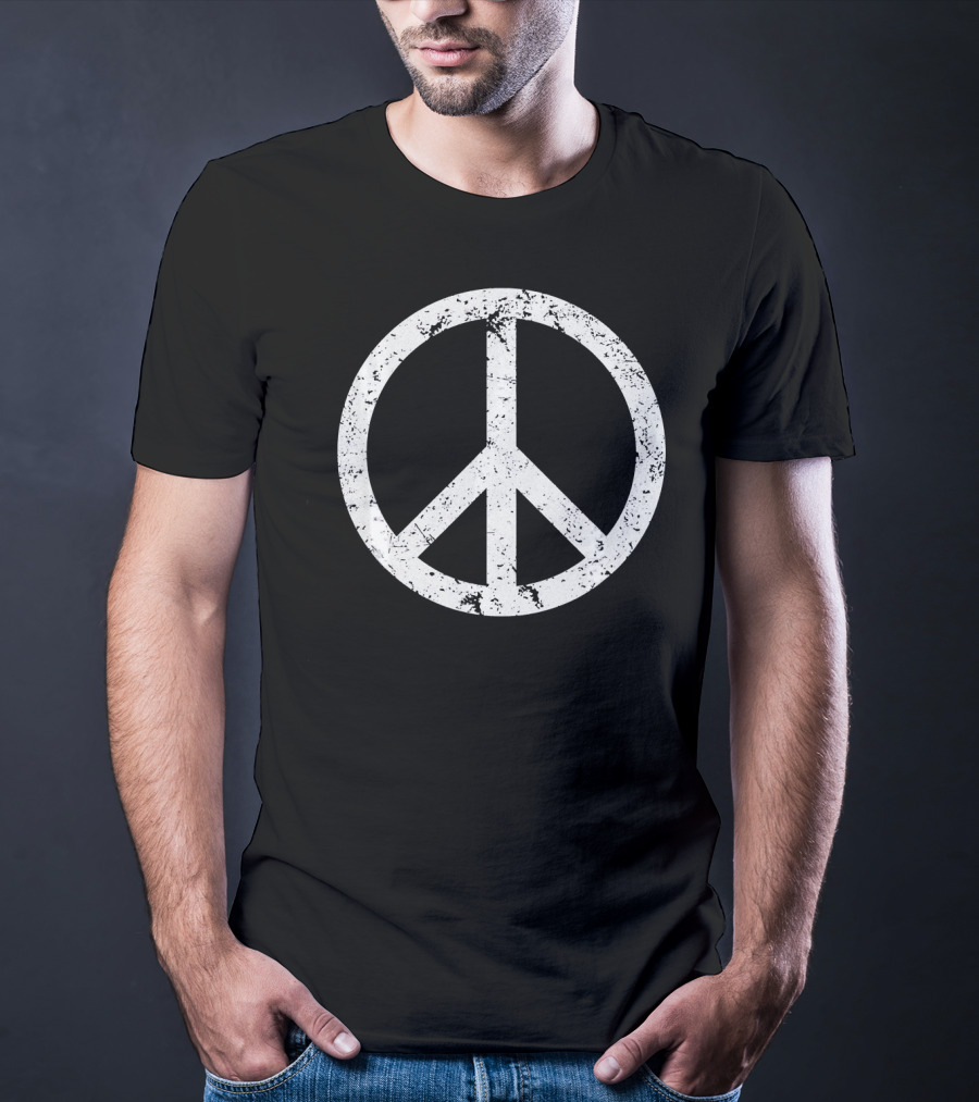Vintage White Distressed Peace T-Shirt