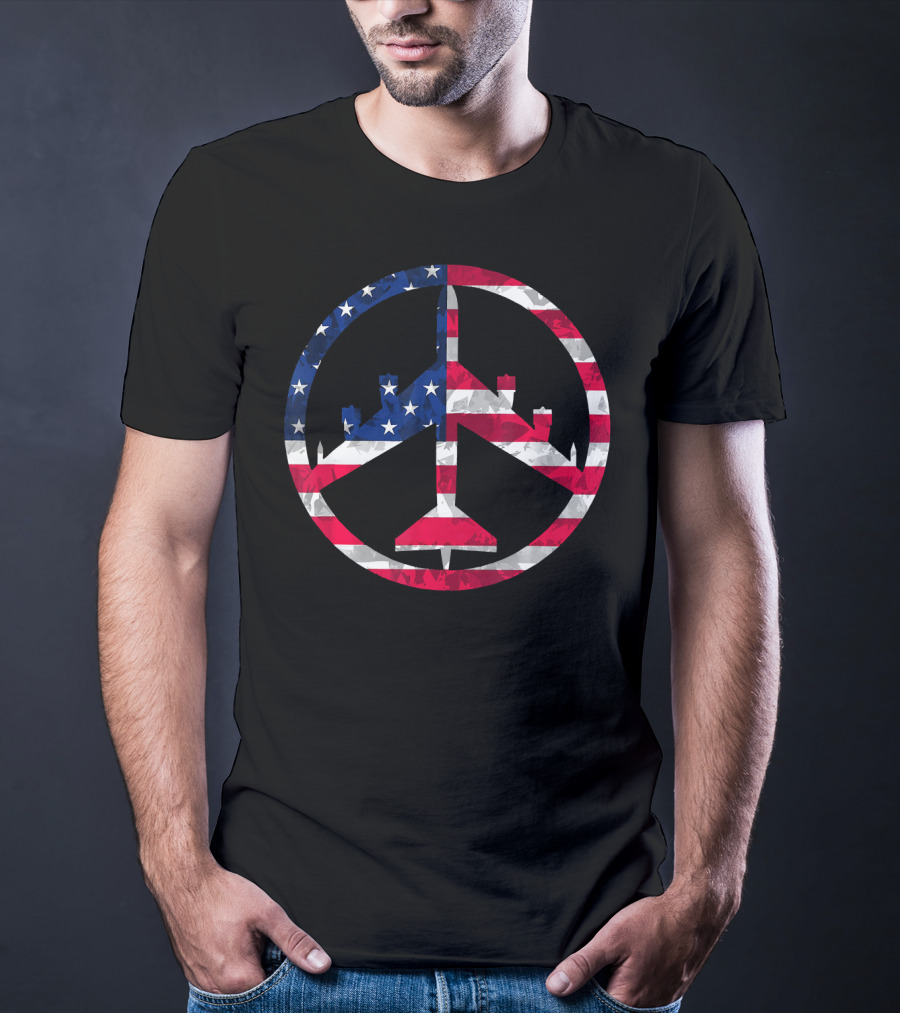 B-52 Bomber Peace Through Superior Firepower American Flag T-Shirt