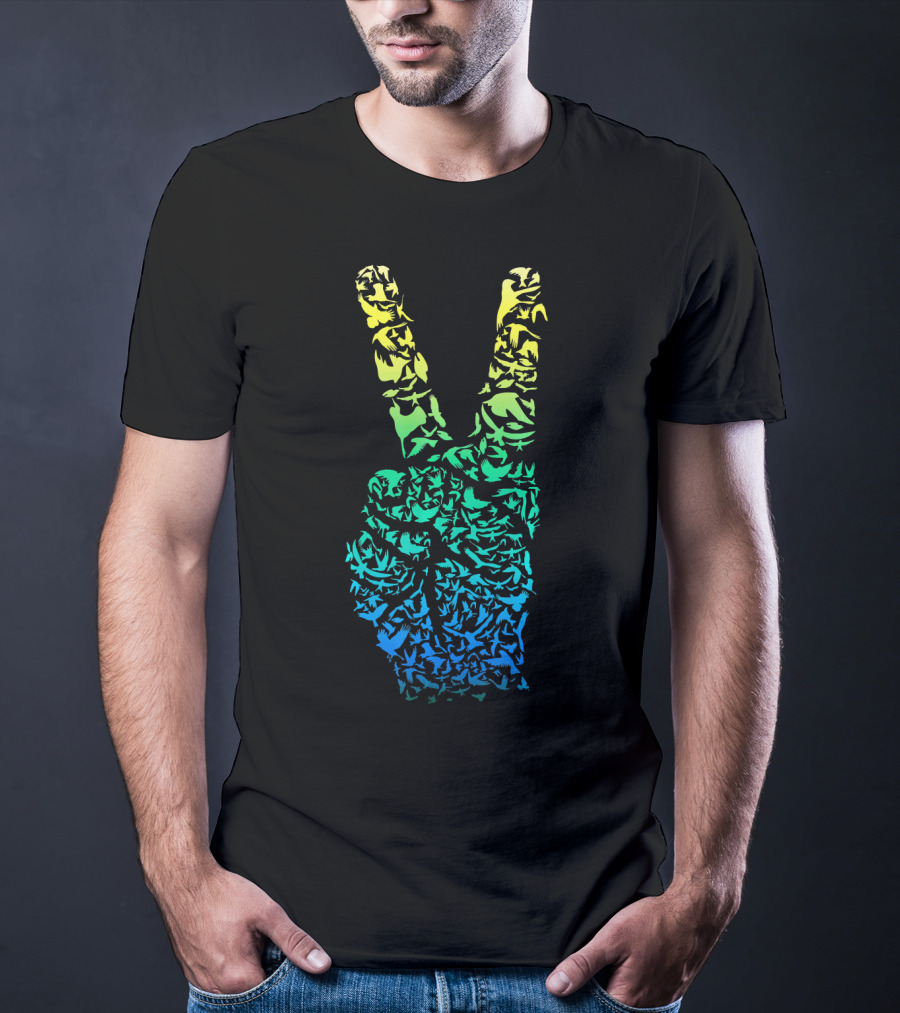 Colorful Birds Peace Hand Sign ASL Finger La T-Shirt