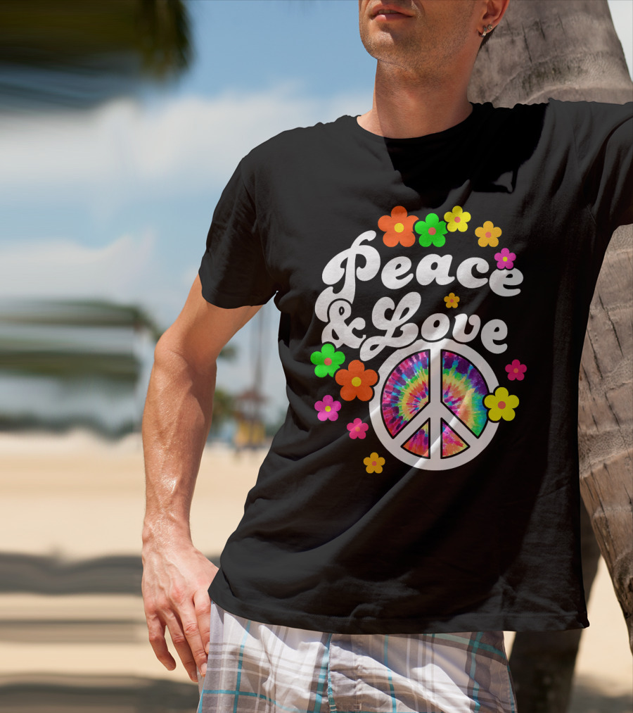 Peace Love Tie Dye Peace Sign With Colorful Flowers T-Shirt