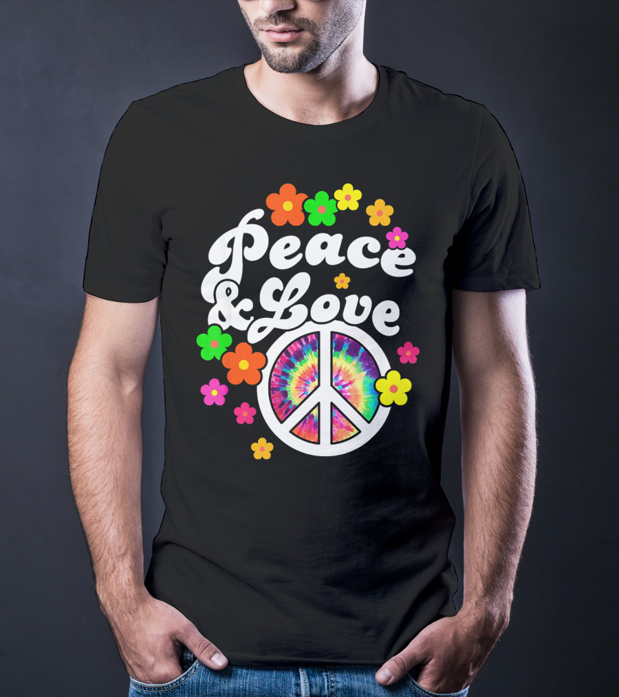 Peace Love Tie Dye Peace Sign With Colorful Flowers T-Shirt