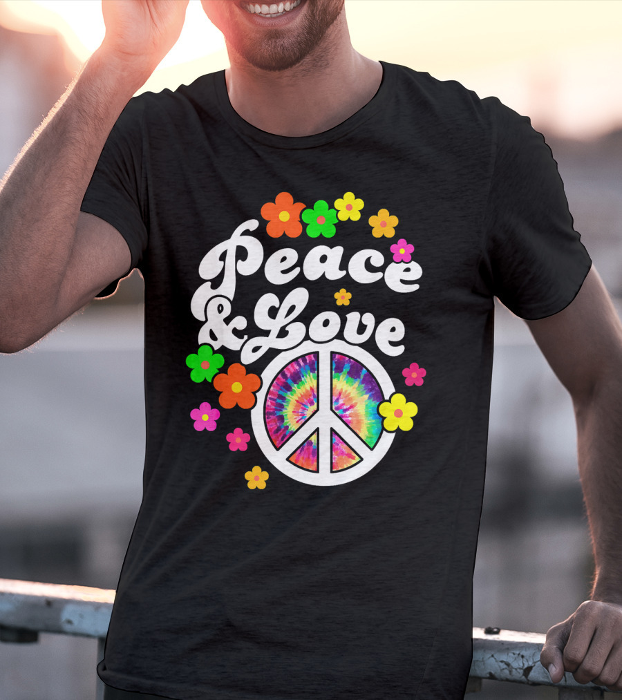 Peace Love Tie Dye Peace Sign With Colorful Flowers T-Shirt
