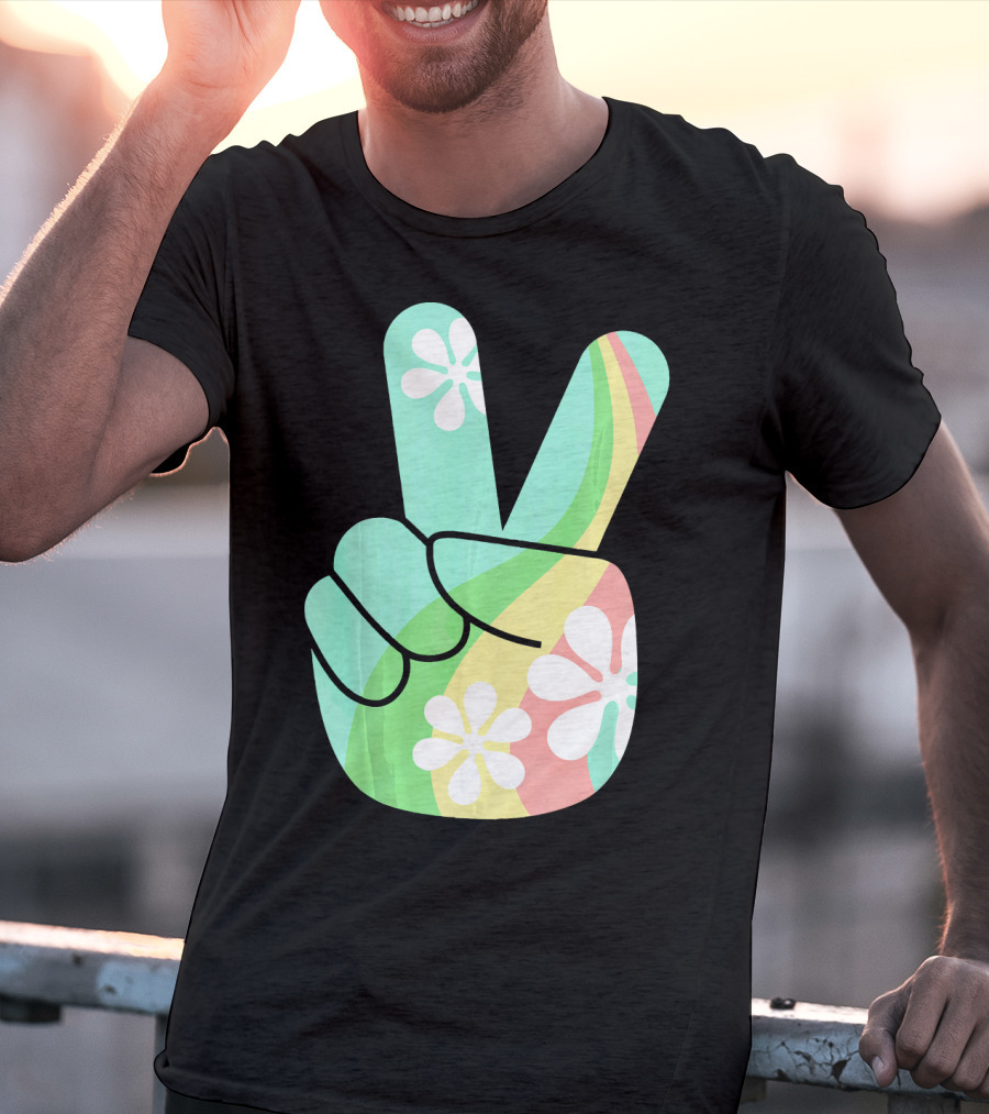 Retro Vintage Peace Sign Hippie 70s Flower Power Vibes T-Shirt