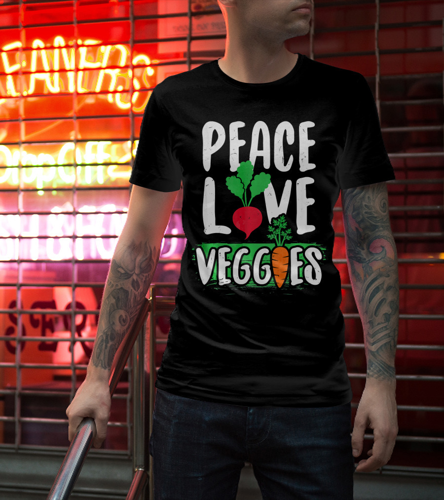 Peace Love Veggies Vegetarian Carrot And Radish T-Shirt