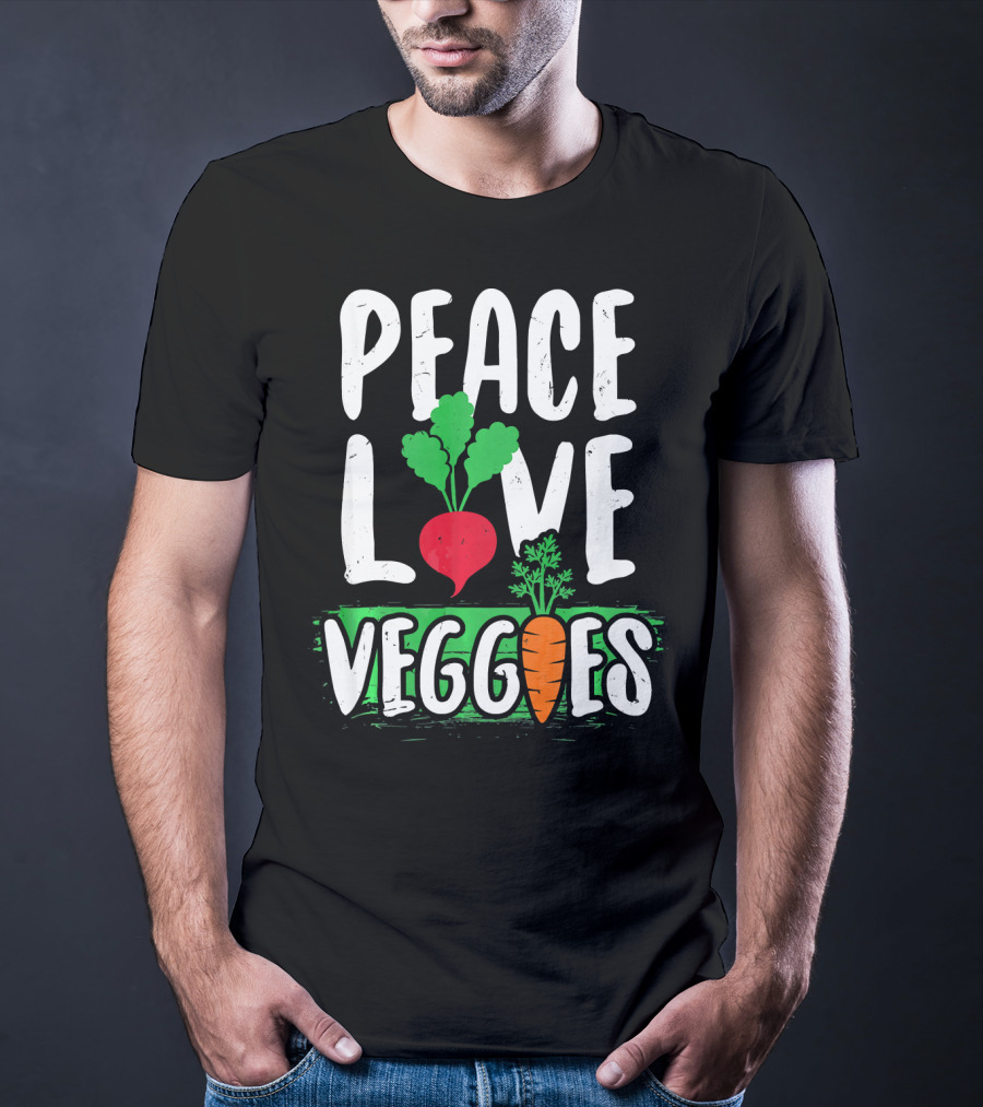 Peace Love Veggies Vegetarian Carrot And Radish T-Shirt