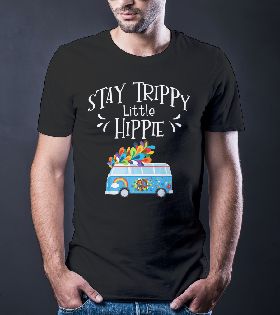 Stay Trippy Little Hippie Peace Van Rainbow Flower Power T-Shirt