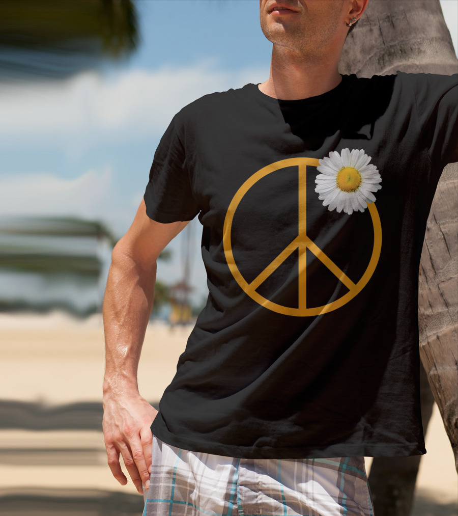 Peace Sign Yellow Outline White Daisy Flower Boho Hip T-Shirt