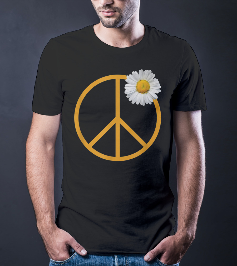 Peace Sign Yellow Outline White Daisy Flower Boho Hip T-Shirt