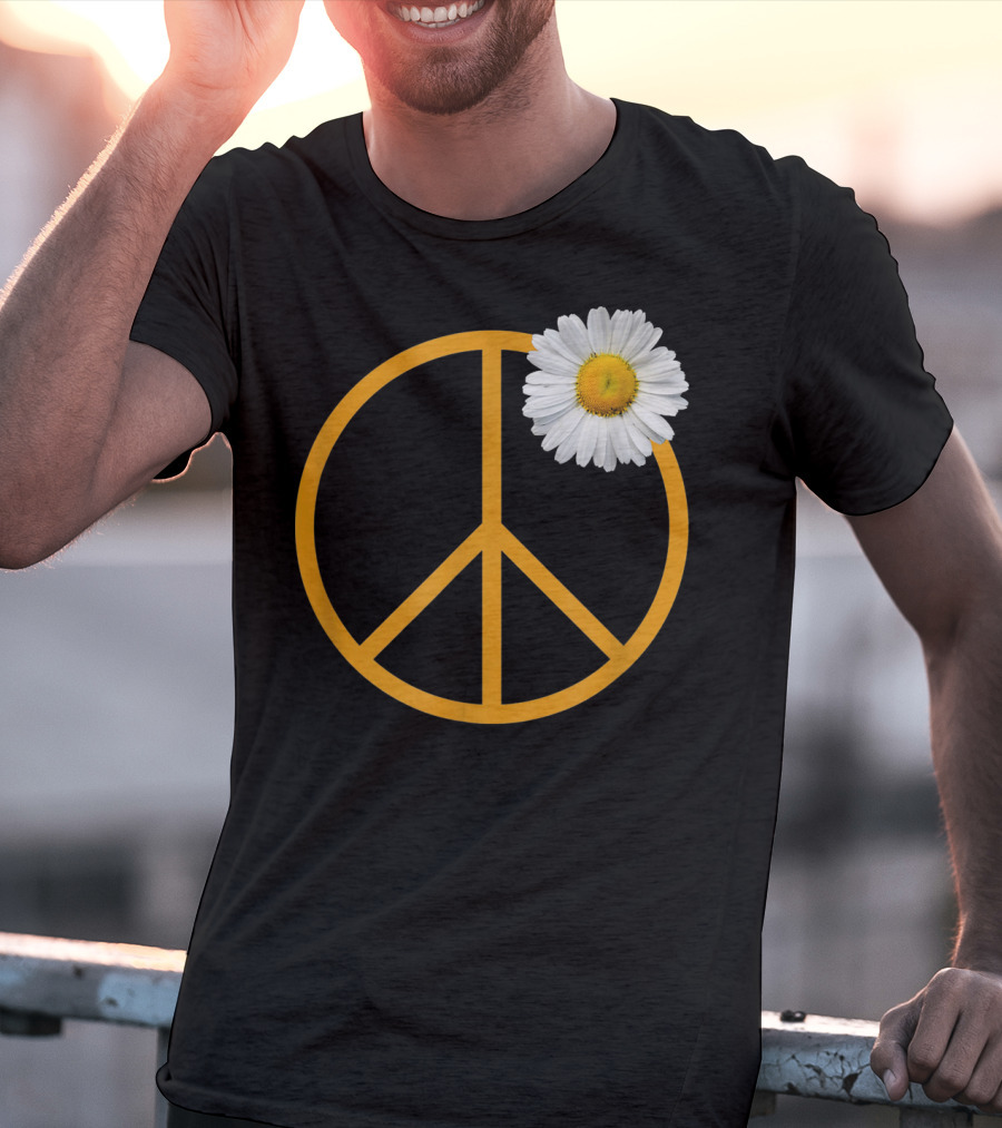 Peace Sign Yellow Outline White Daisy Flower Boho Hip T-Shirt