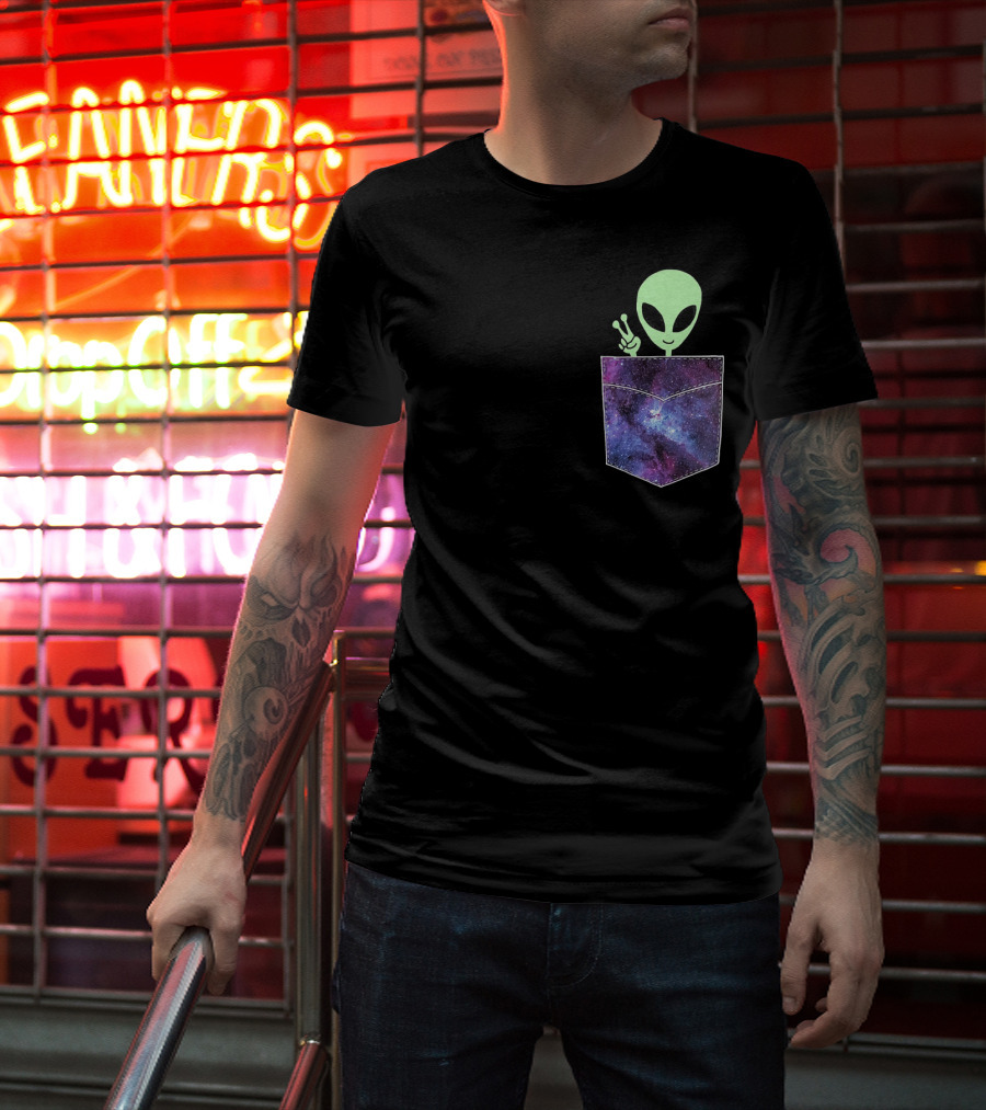 Alien Pocket UFO From Cosmic Galaxy Peace T-Shirt