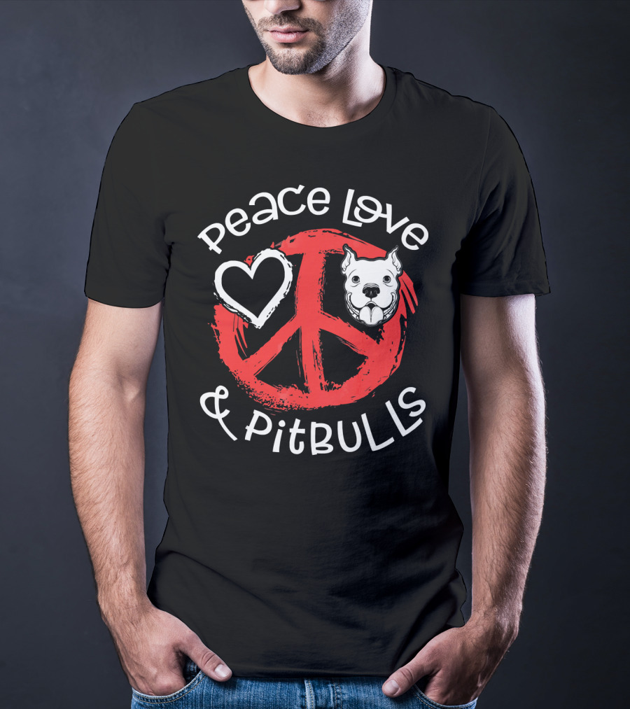 Peace Love And Pitbulls Heart Dog Lovers T-Shirt