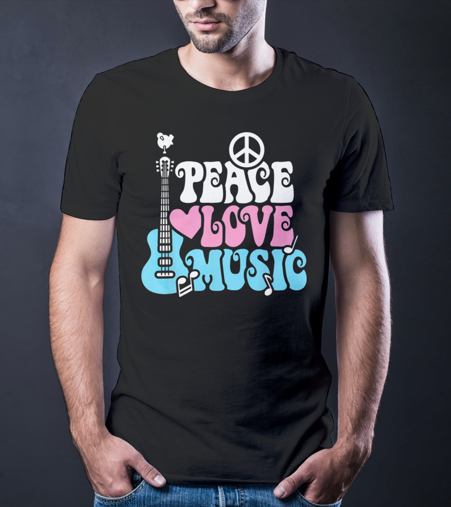 Peace Love Music Pastels With Guitar And Peace T-Shirt