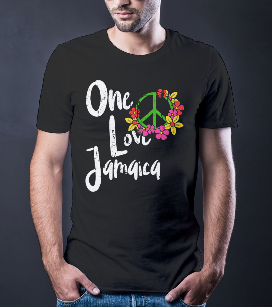 One Love Jamaica Peace Sign Flower Wreath T-Shirt