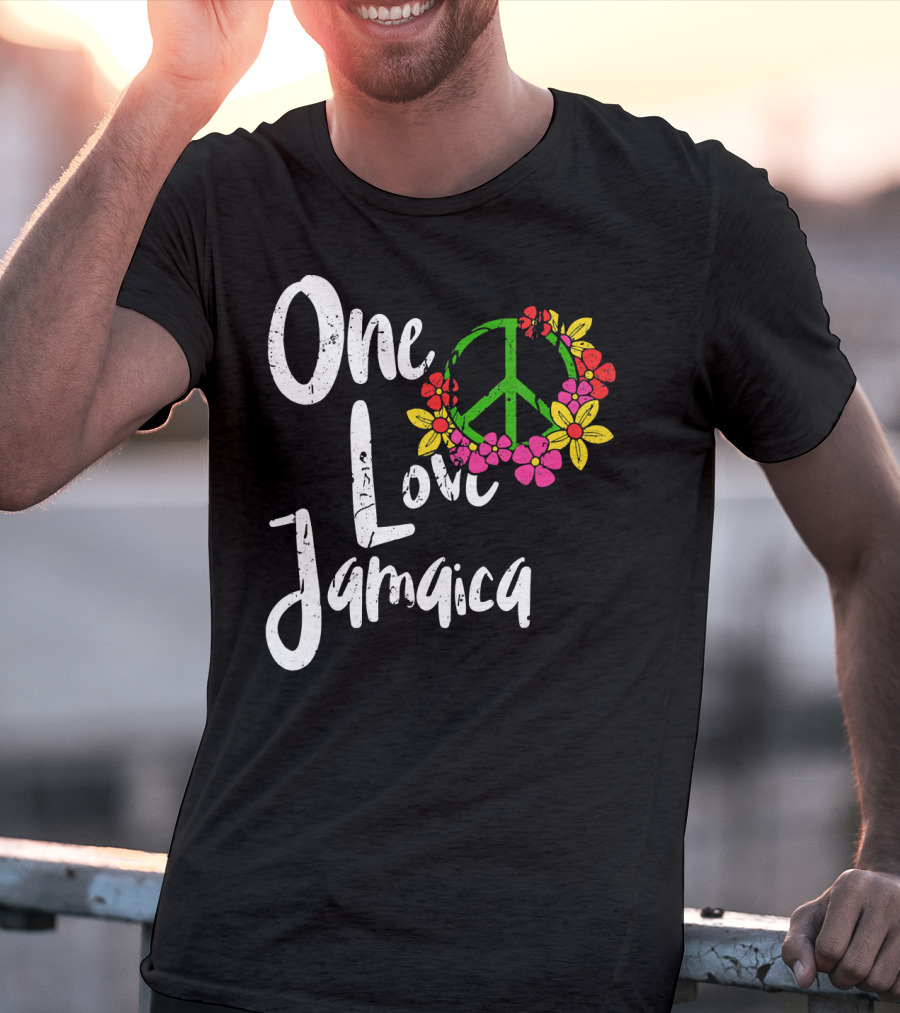 One Love Jamaica Peace Sign Flower Wreath T-Shirt