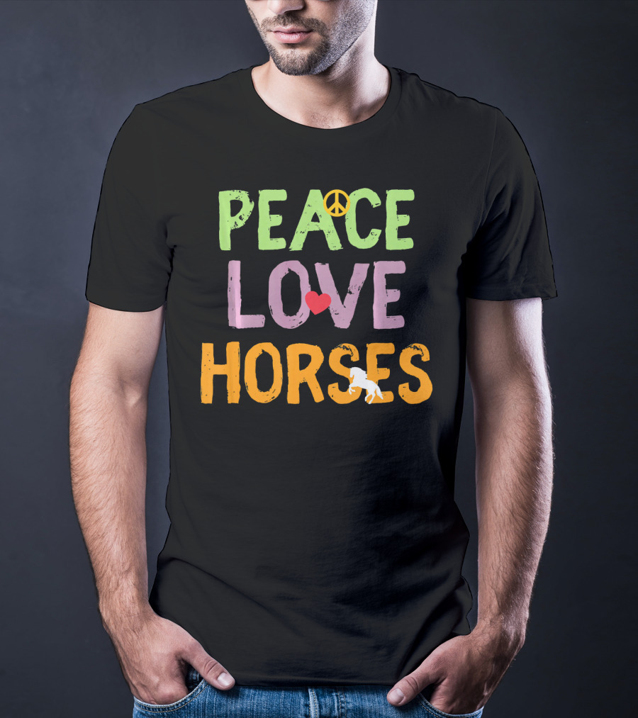 Peace Love Horses Equestrian Horse Iconic Symbols T-Shirt