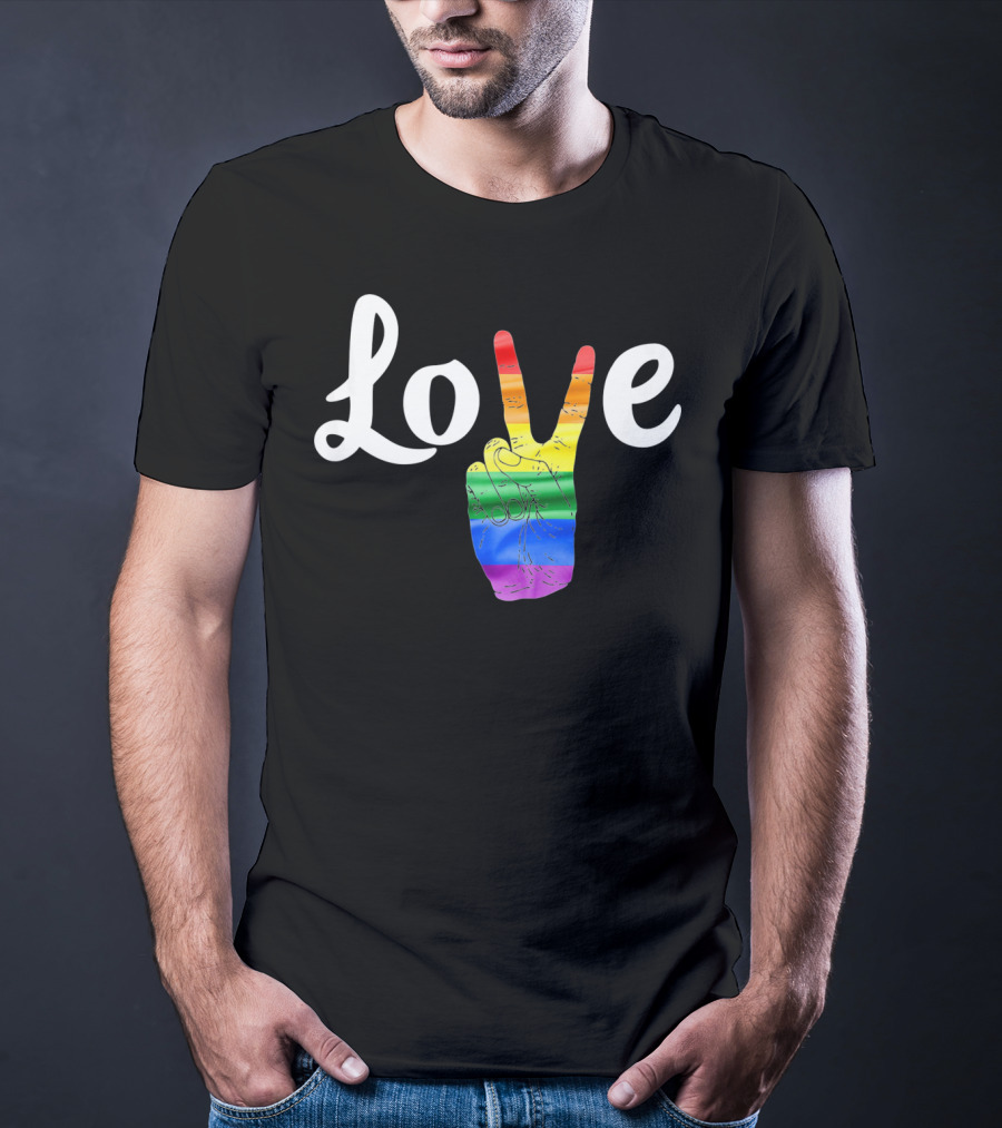 LOVE Peace Sign Rainbow Gay Pride T-Shirt