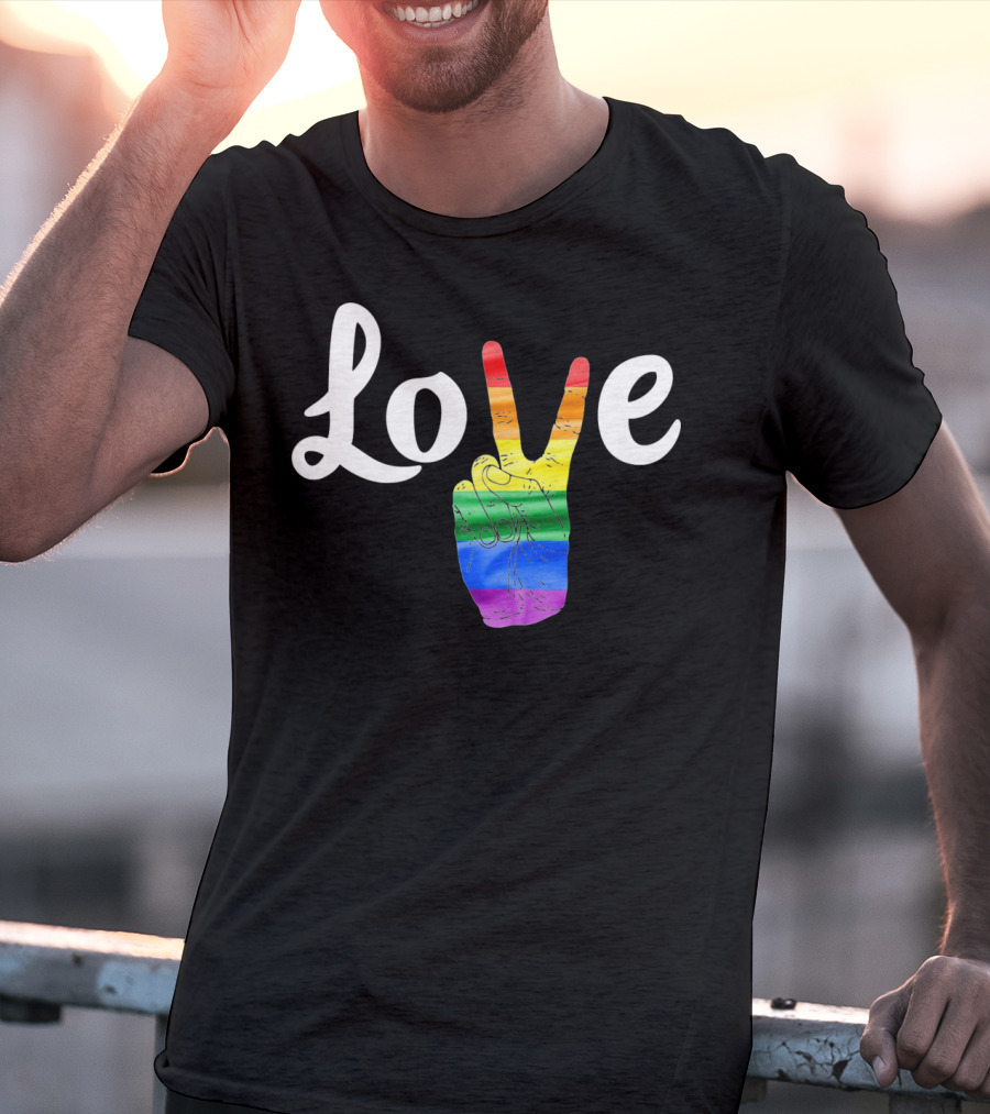 LOVE Peace Sign Rainbow Gay Pride T-Shirt