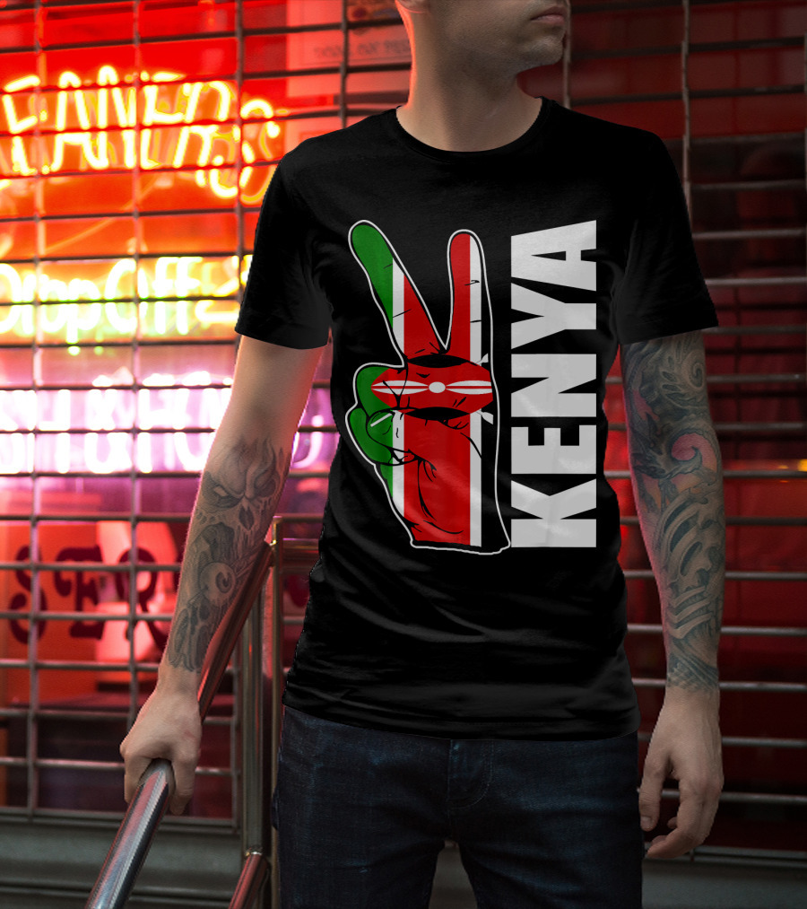 Kenyan Pride Peace Sign In Kenya Flag Colors With Kenya Text T-Shirt