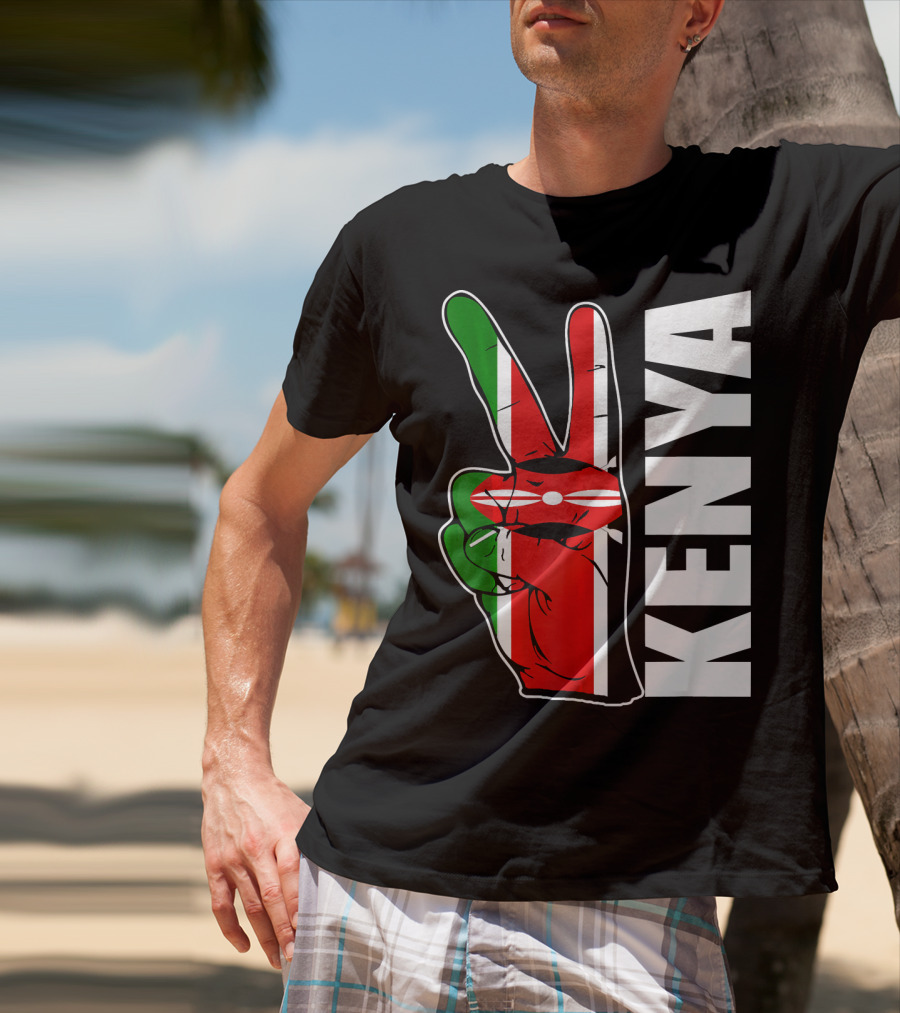 Kenyan Pride Peace Sign In Kenya Flag Colors With Kenya Text T-Shirt