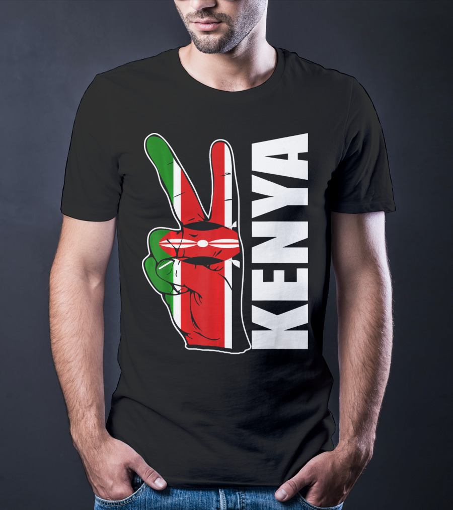Kenyan Pride Peace Sign In Kenya Flag Colors With Kenya Text T-Shirt