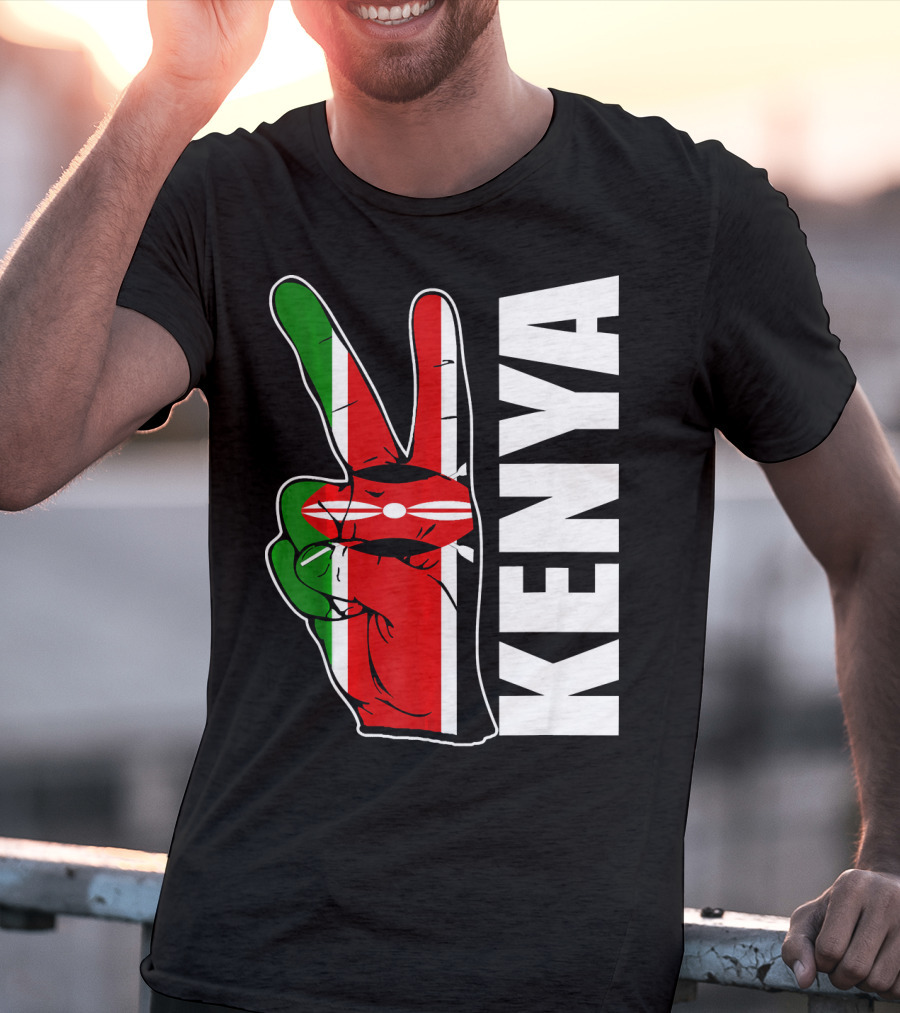 Kenyan Pride Peace Sign In Kenya Flag Colors With Kenya Text T-Shirt