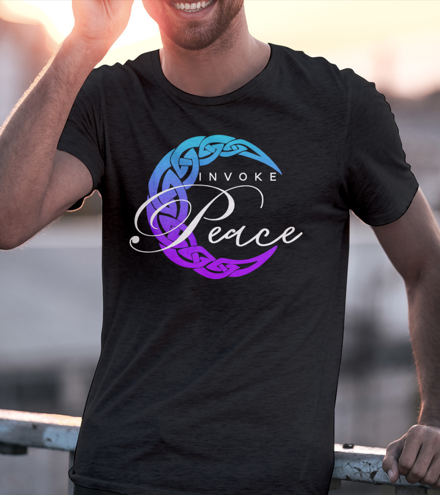 Invoke Peace Celtic Wiccan Crescent Moon T-Shirt