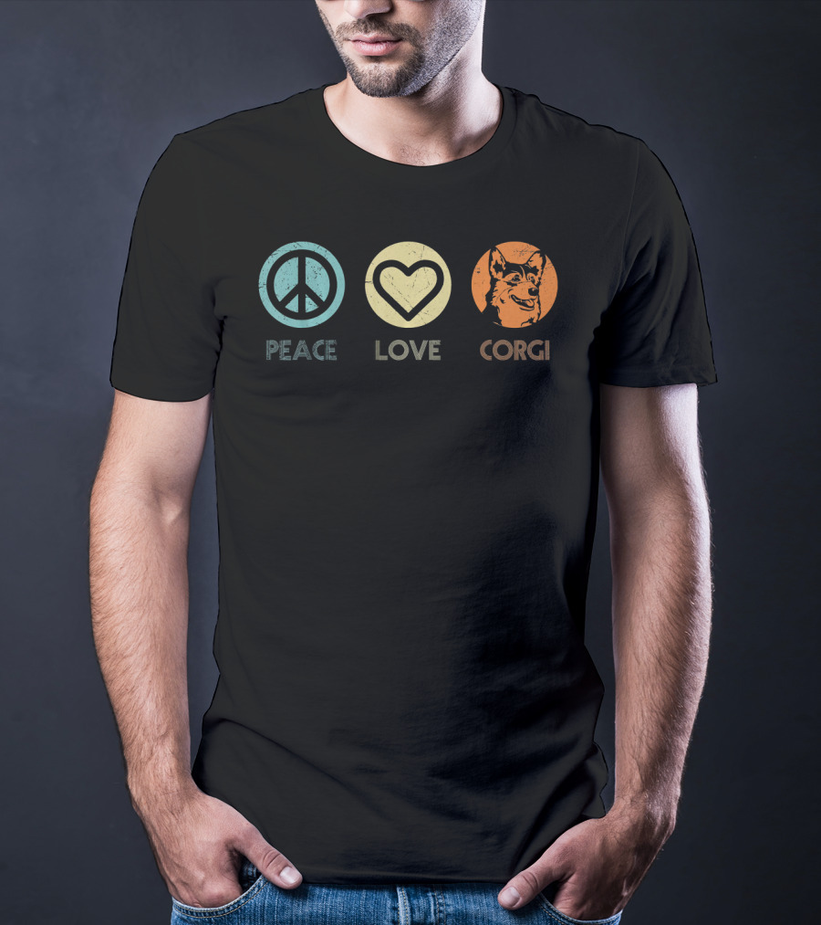 Peace Love Corgi Retro Vintage T-Shirt