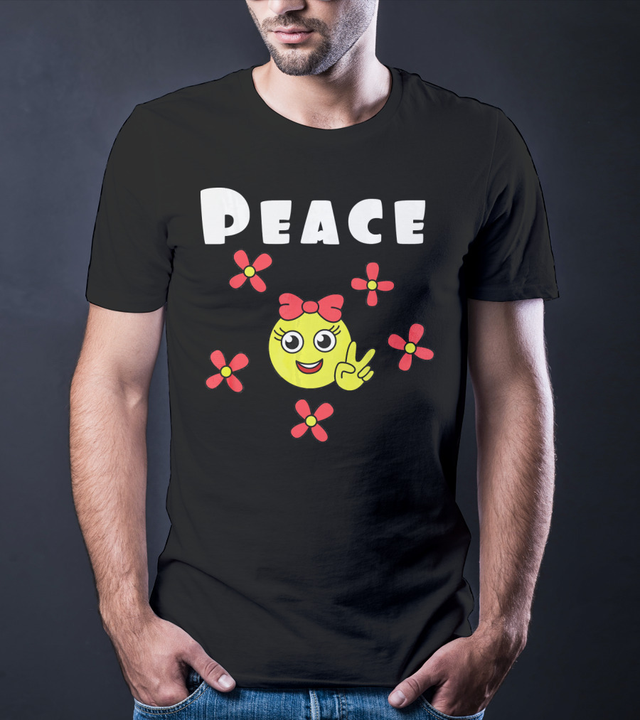 Peace Smiley Face With Flowers And Bow T-Shirt