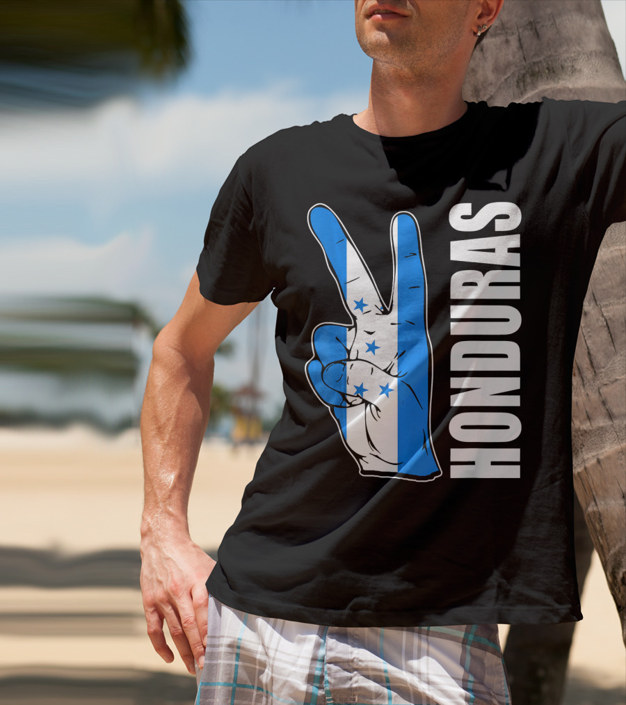 Peace In Honduras Love Hondura Honduran Flag V Sign T-Shirt