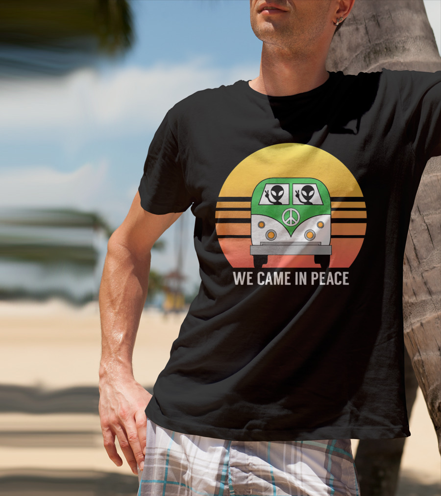 We Came In Peace Hippie Bus Alien Retro Sunset T-Shirt