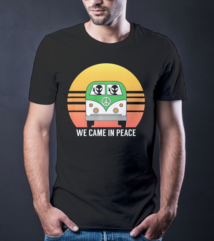 We Came In Peace Hippie Bus Alien Retro Sunset T-Shirt