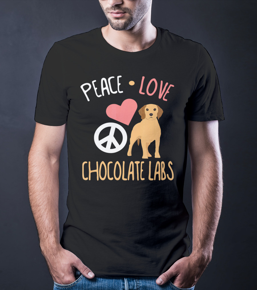 Peace Love Chocolate Labs With Heart And Peace Symbol Icons T-Shirt