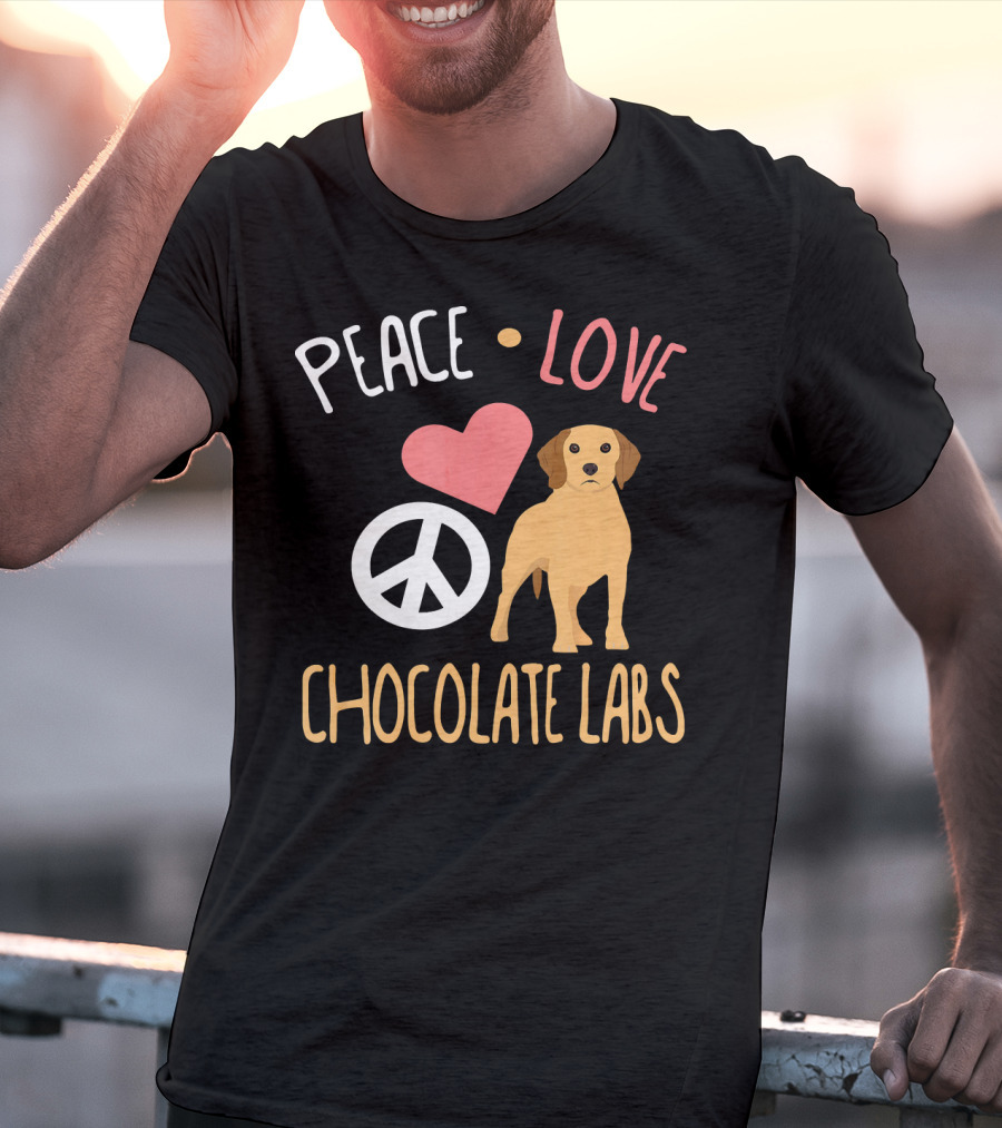 Peace Love Chocolate Labs With Heart And Peace Symbol Icons T-Shirt