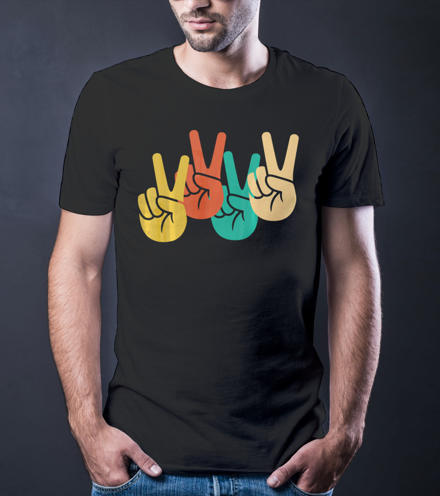 Retro Vintage Peace Love 60s 70s Colorful Peace Sign Hands T-Shirt