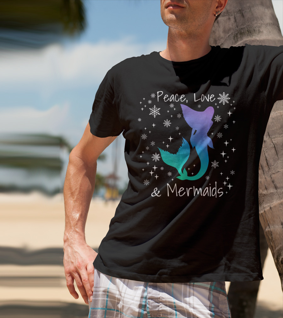 Peace Love Mermaids Christmas Snowflakes T-Shirt