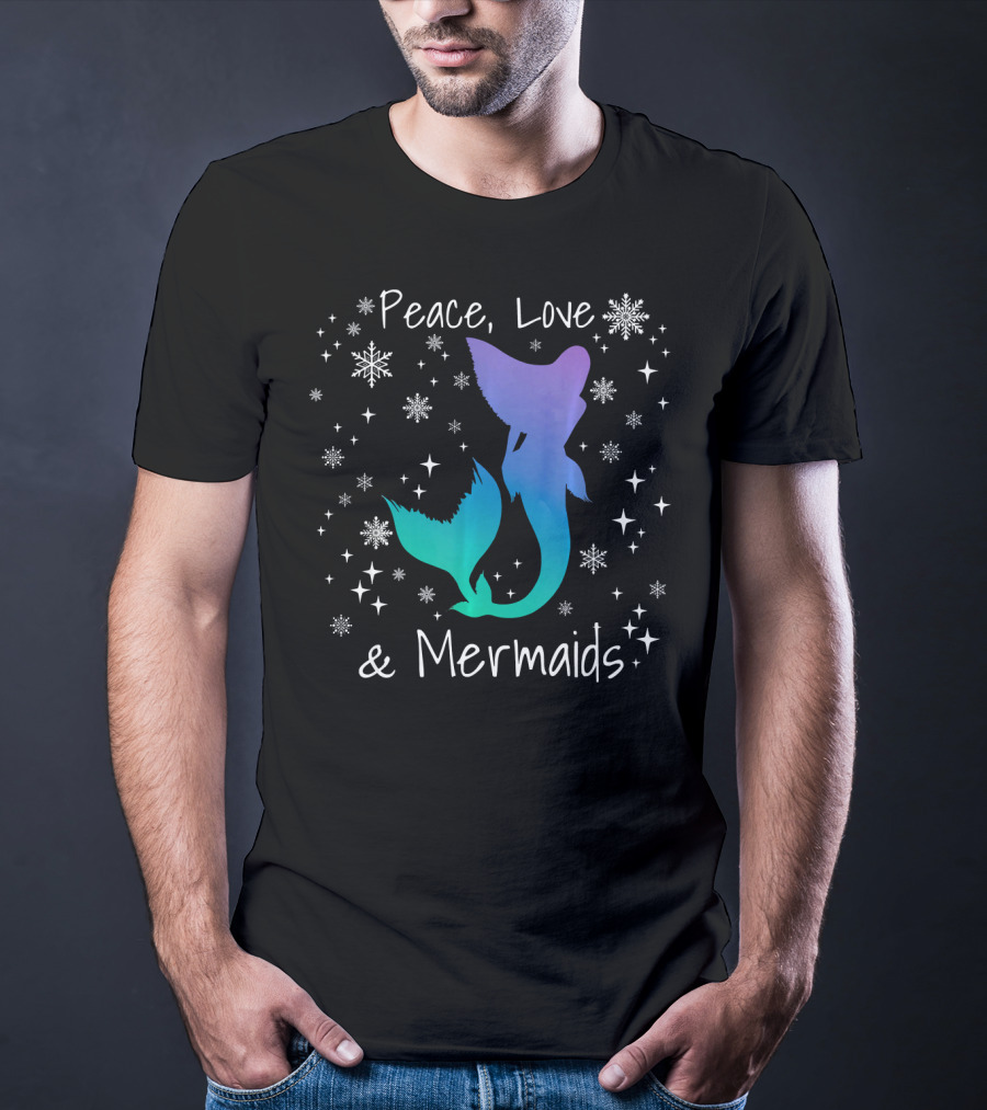 Peace Love Mermaids Christmas Snowflakes T-Shirt