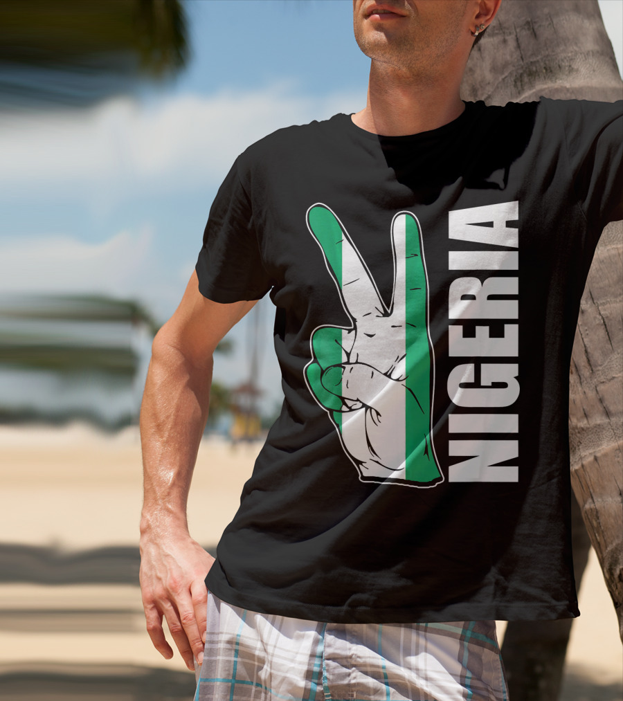 Nigerian Pride Peace Gesture With Nigeria Flag Colors And Nigeria Text T-Shirt